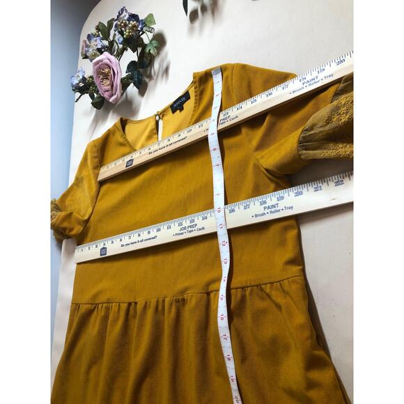 Roolee Dress Women Large Yellow Lace Sleeve Midi Modest Boho Casual Lined - Picture 11 of 12